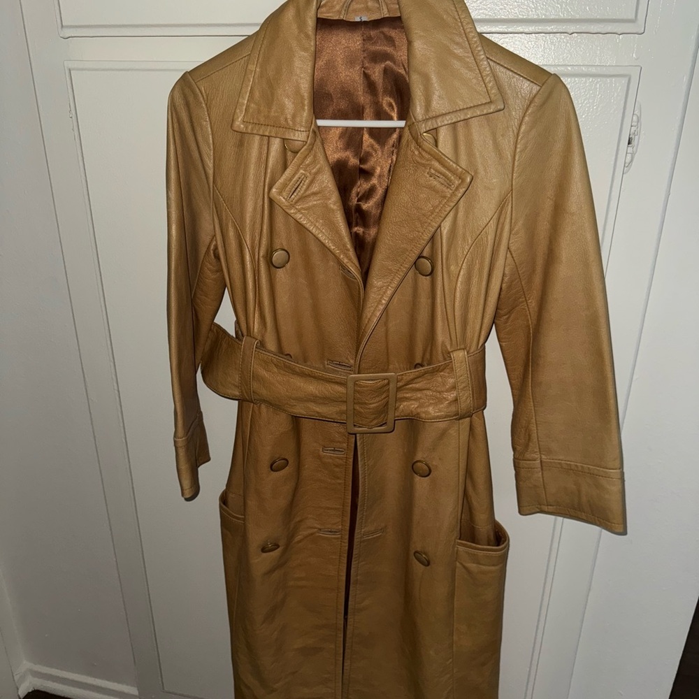 Vintage 1970s 1980s Belted Leather Trench XS/S